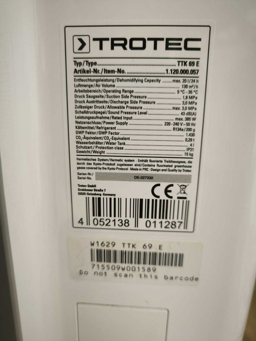 Dezumidificator Trotec TTK69E