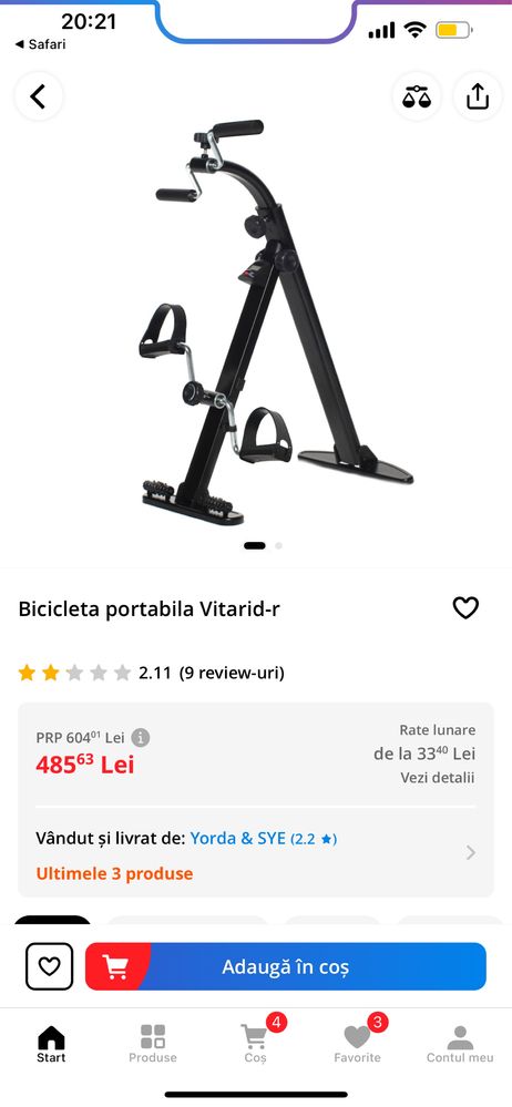 Bicicleta portabila fitness - Vitarid-r