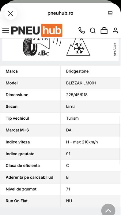 Anvelope Bridgestone iarna 225 45 18