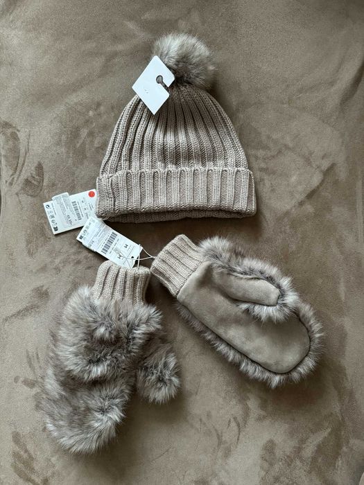 Oysho, нов комлект шапка и ръкавици в бежов цвят