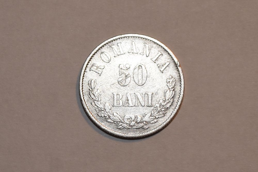 50 Bani 1873. Monedă argint, Carol I, rară