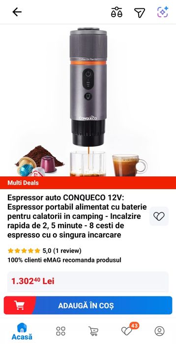 Espresor portabil de cafea Conqueco