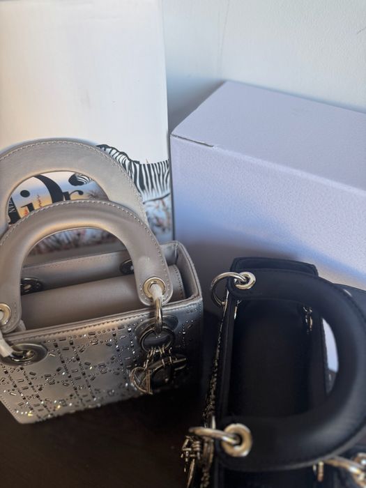 Lady Dior Mini чанта bag чисто нова в черно и сиво