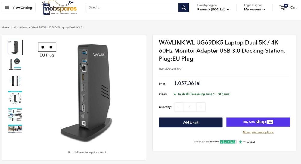 Docking station WAVLINK USB-C , Dual Display 4k (HDMI, DP, RJ45)
