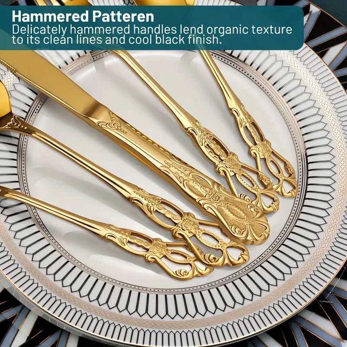 Комплект от 30 части  прибори от неръждаема стомана в златен цвят