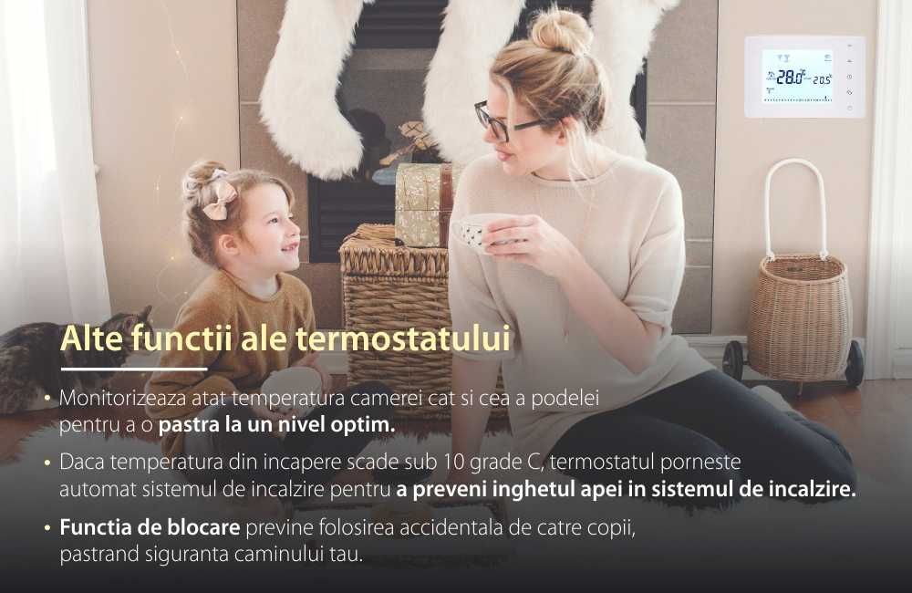 Termostat smart BEOK BOT306RF-WiFi-NR incalzire pardoseala