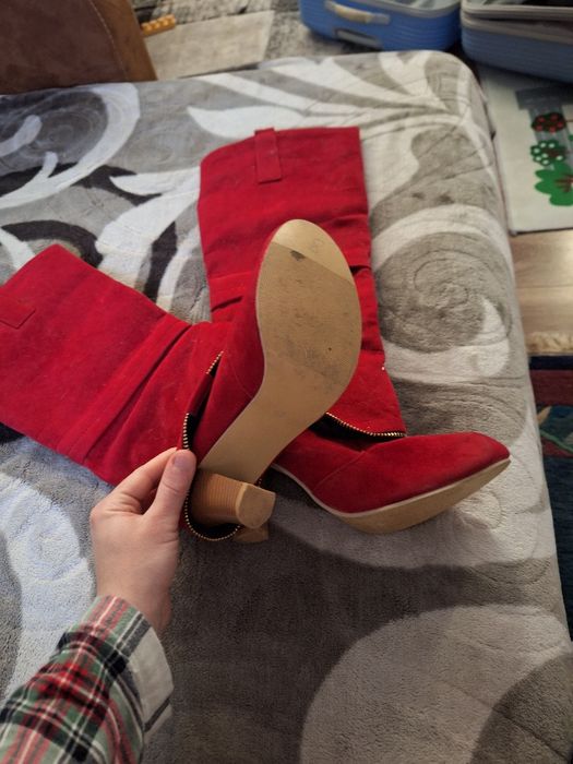 Cizme roșii piele cu toc