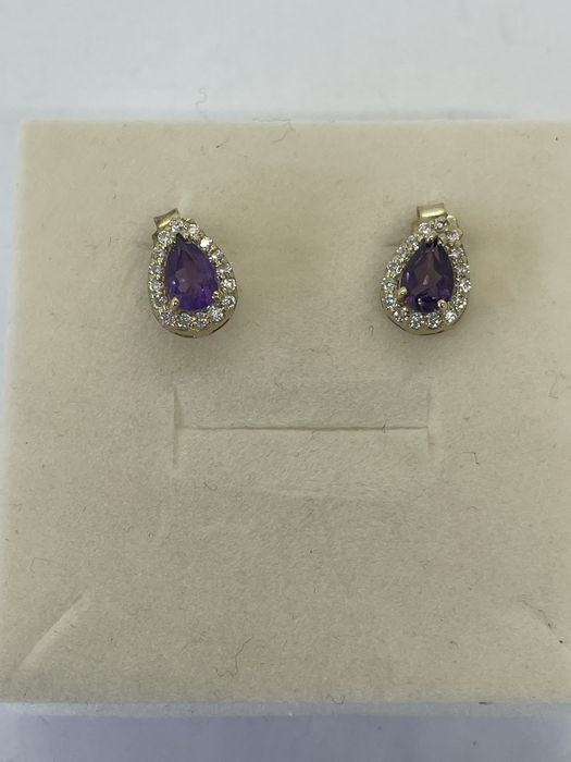 Cercei din aur 18 k cu diamante si ametist