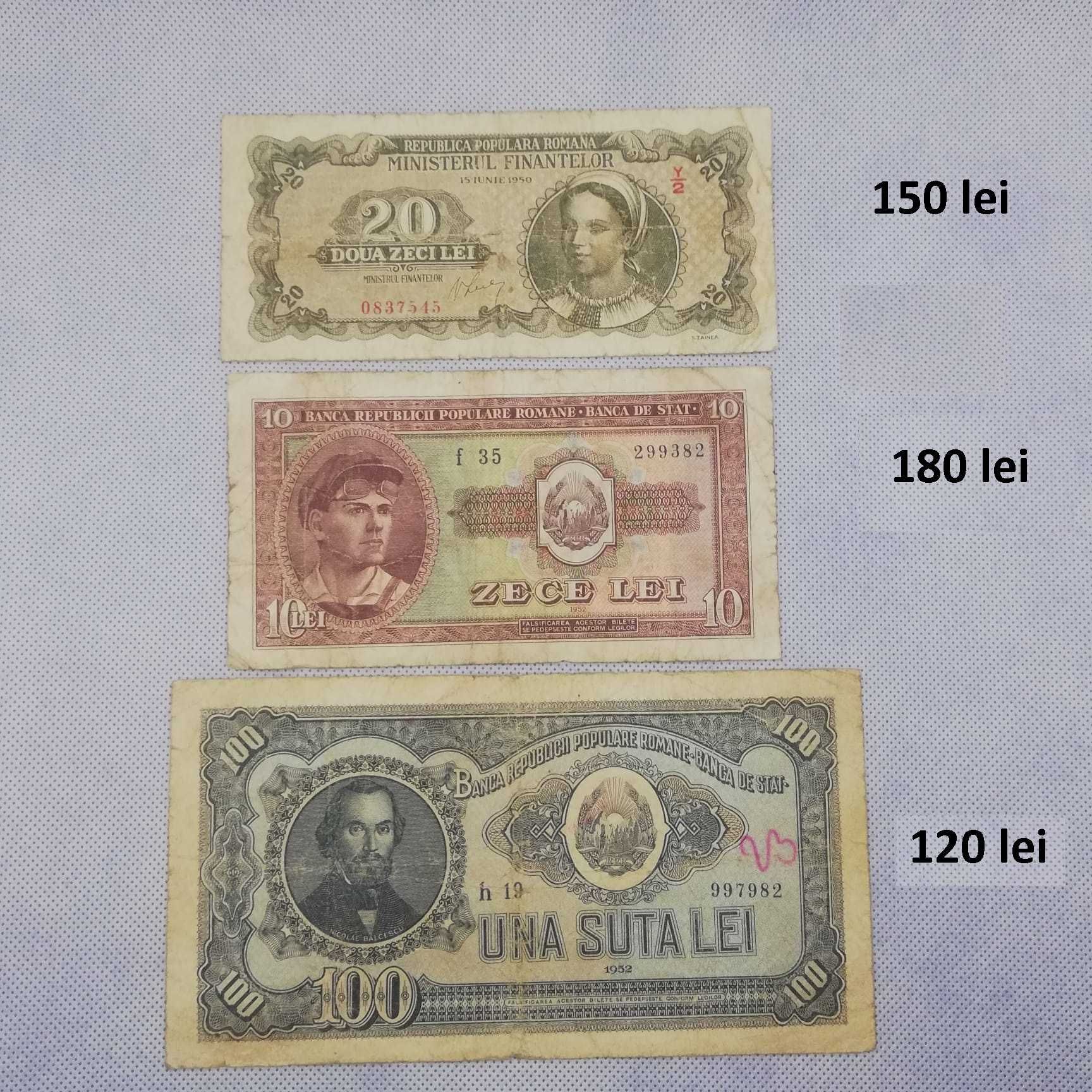 Bancnote vechi 3 lei 1966, 5 lei 1952, 500 lei 1941 și 10 lei 1952