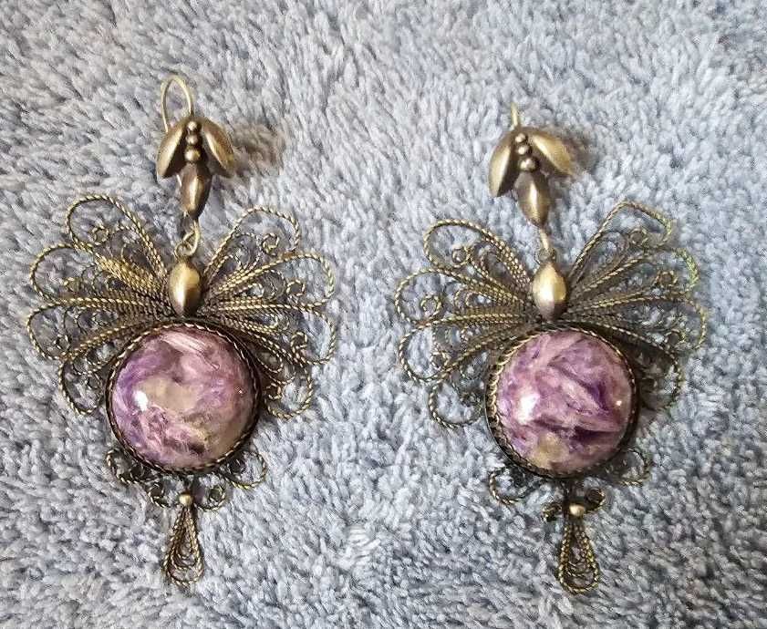 Винтажные серьги с натуральным камнем. Эпоха СССР.