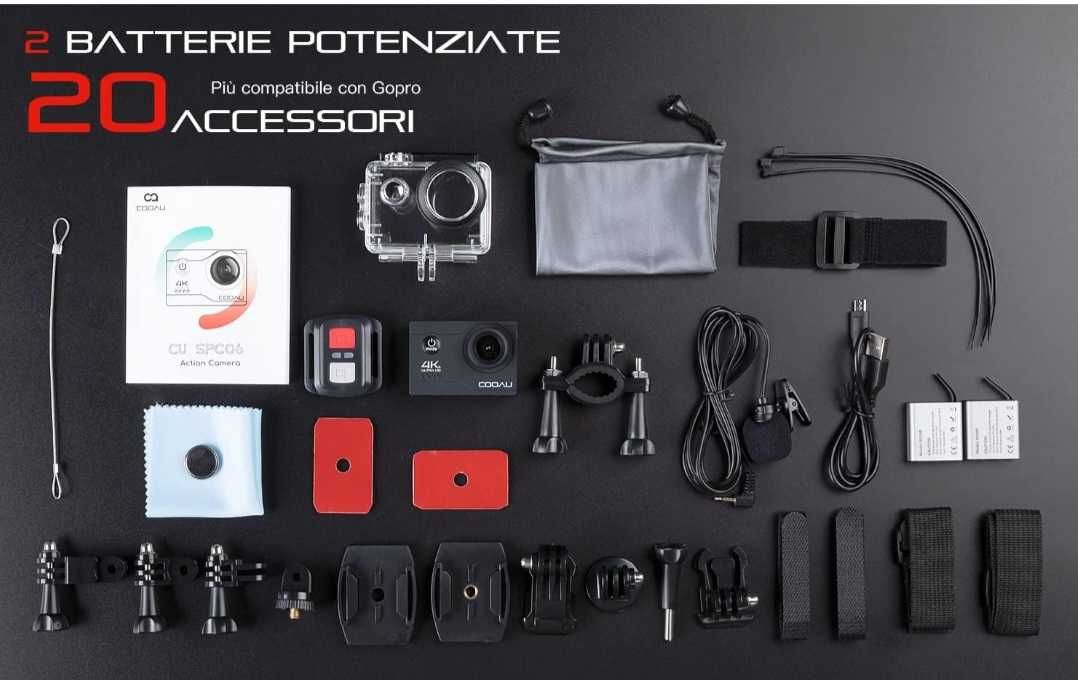 COOAU 4K20MP WiFi екшън камера външен микрофон дистанционно подводна