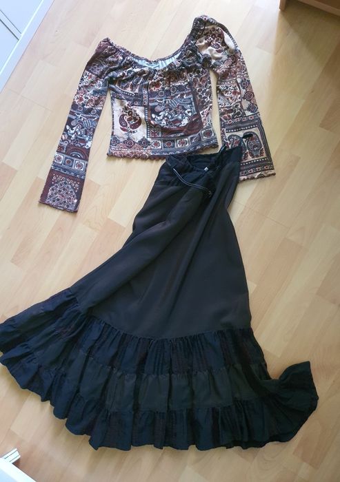 Дамски сет - пола и блуза в кафяво, S размер