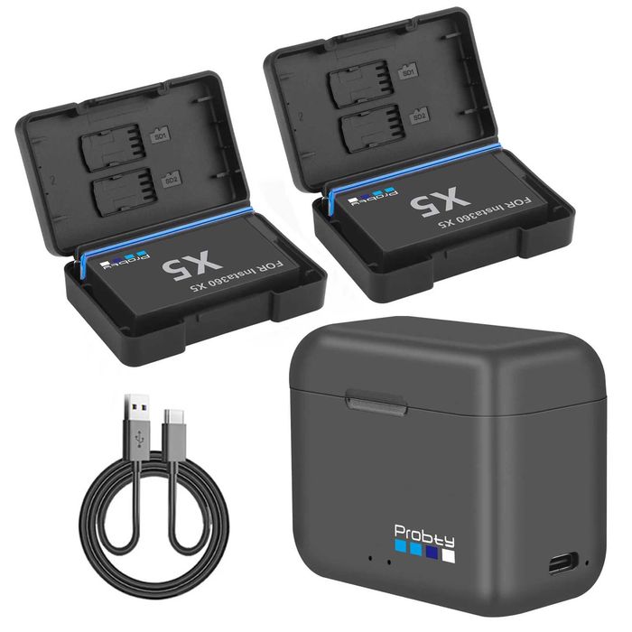 Set 2 acumulatori 2850mAh + incarcator dublu camere Insta360 X5