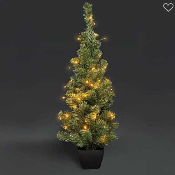 Декоративна коледна настолна елха на батерии в саксия, 50 LED, 90см