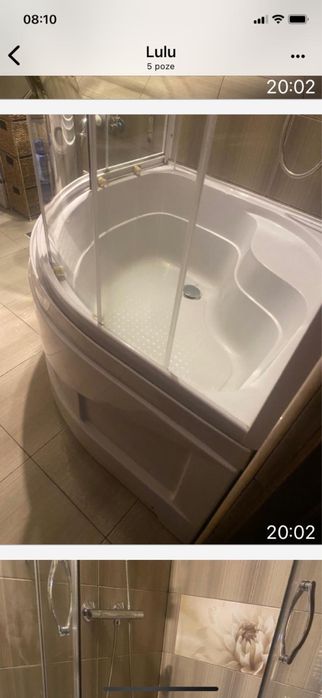 Cabina de dus cu cadita, pe colt