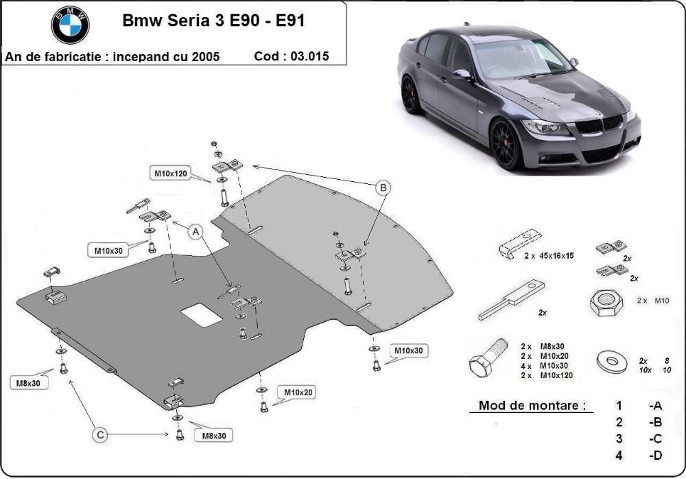 Scut metalic pentru motor Bmw Seria 3 E90/E91 2004-2011 - otel 2mm