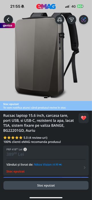 Rucsac laptop 15.6 inch cu carcasa tare BANGE