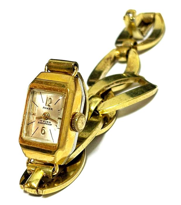 ceas de dama vintage aurit Anker shockproof mecanic 17 rubis