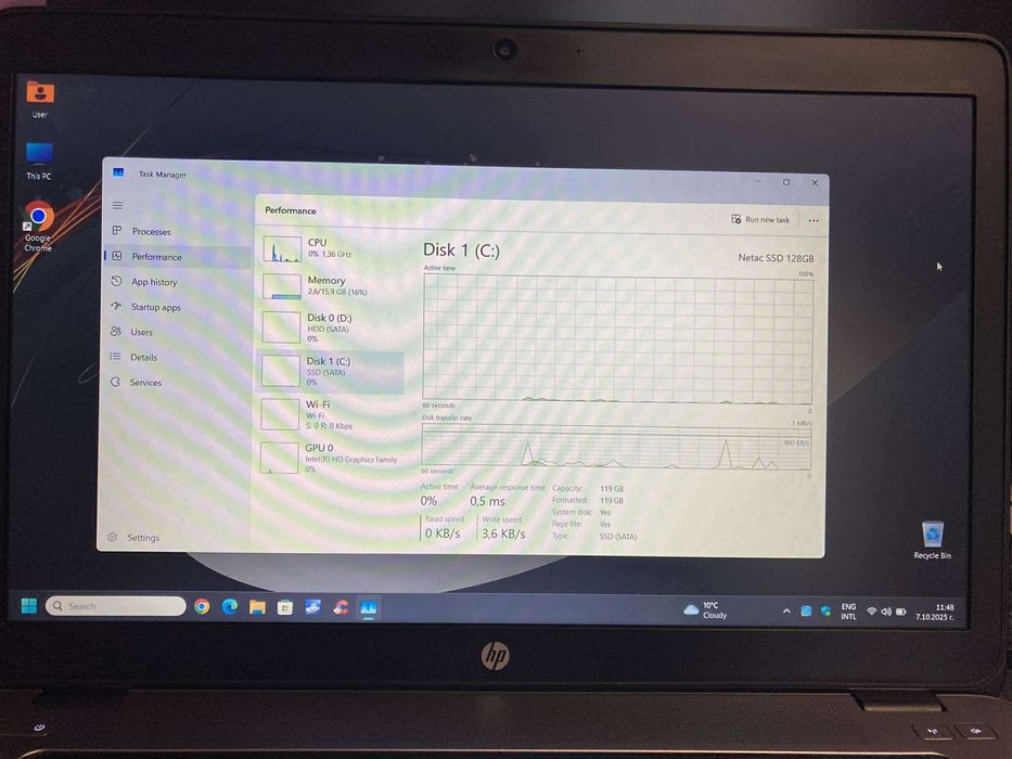 Бизнес лаптоп HP, Intel Core i5, 16 GB RAM, SSD NVMe, Win11