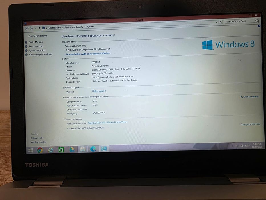 Laptop Toshiba Sateliite Gold 11.6 Inch Ca Nou