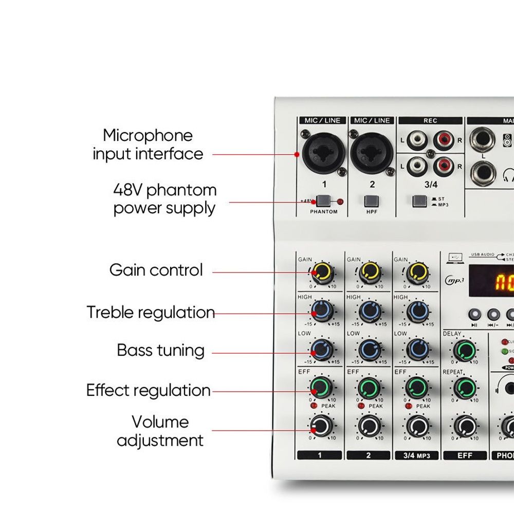 Смесителен пулт 4 канален RP-F4 A, Bluetooth, USB Player, DJ Mixer