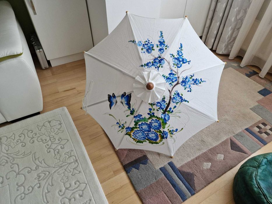 Umbrela decorativa/creativa, din lemn, canvas, traditionala din Asia,