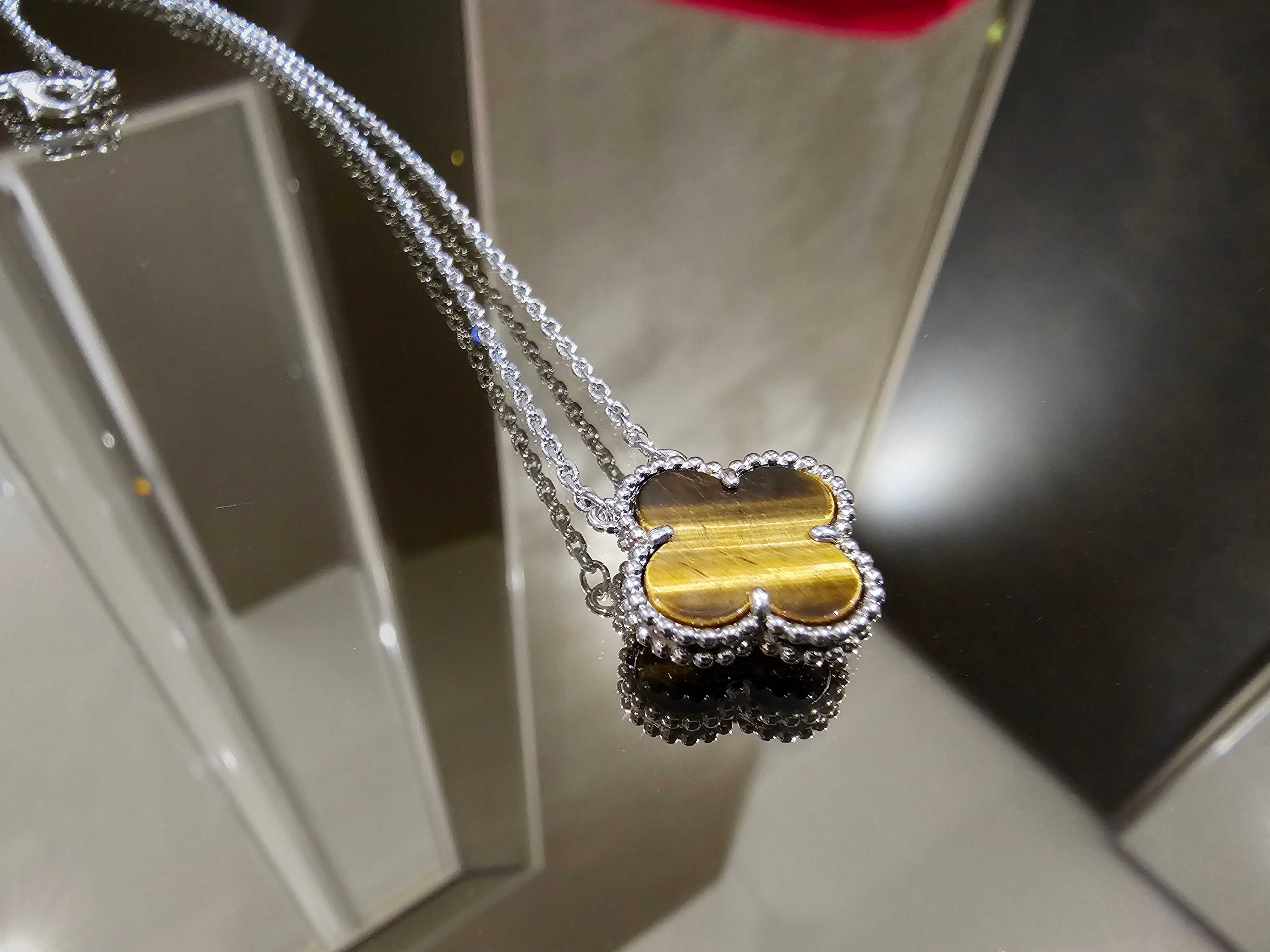 Van Cleef & Arpels VCA Silver Tiger Eye Alhambra Clover Дамско Колие