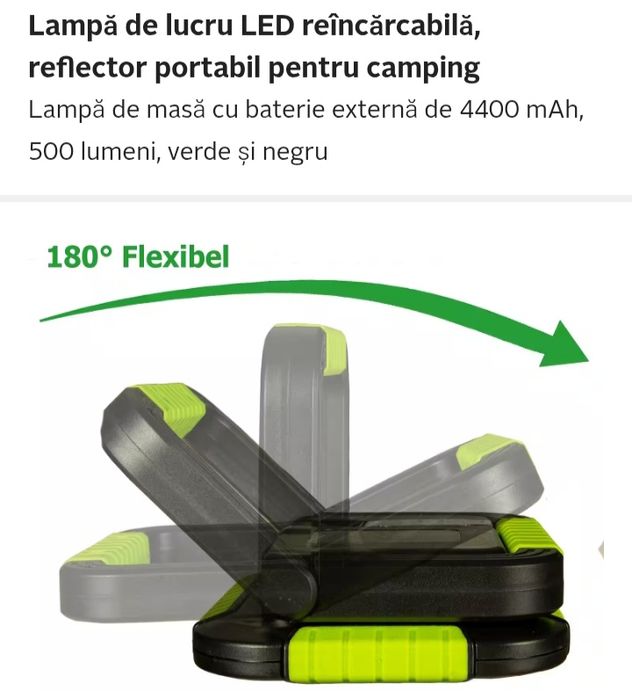 Lampă de lucru LED reîncărcabilă, reflector portabil pentru camping
La