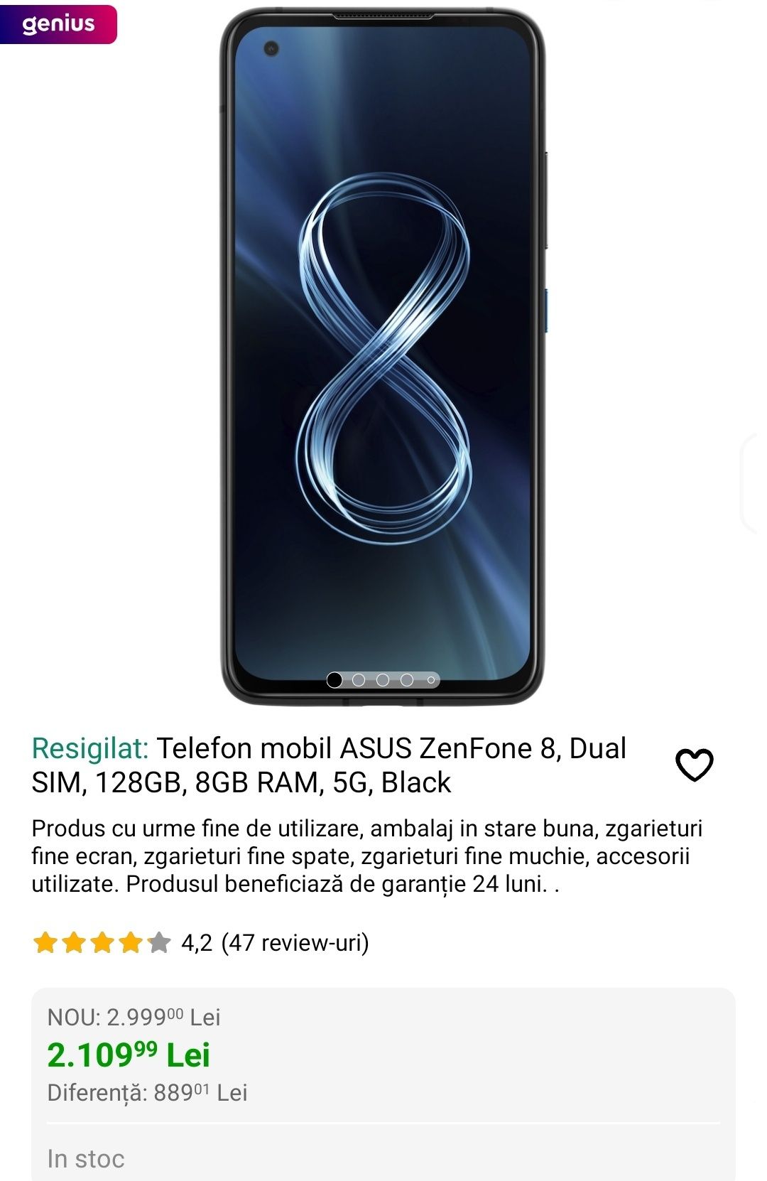 Telefon mobil ASUS ZenFone 8, Dual SIM, 128GB, 8GB RAM, 5G, Black