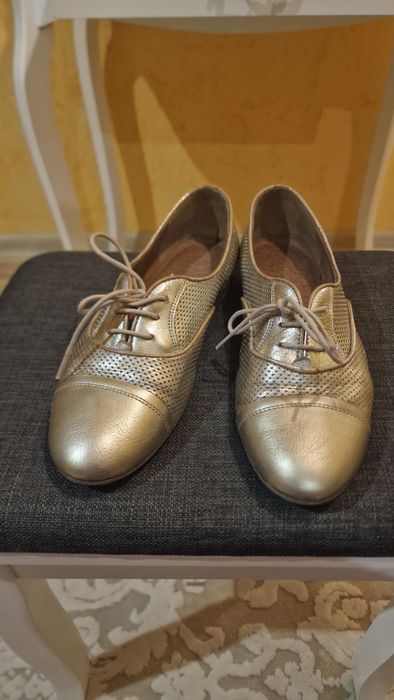 Pantofi aurii, piele, oxford, Anna Cori, 38