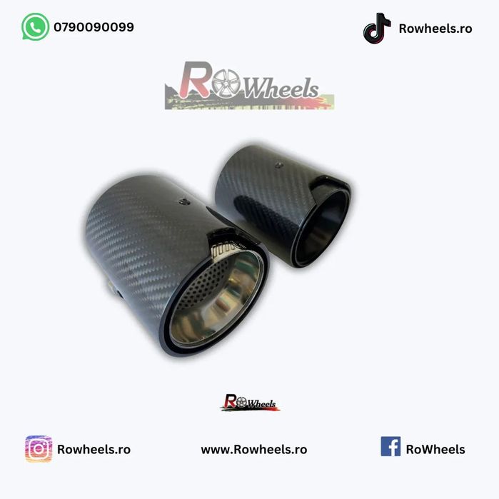 Ornamente tobe Tips carbon Akrapovic la bucata black glos sport duble BMW AUDI PORSCHE X5 X6 F10 G30 F30 G20 Mercedes X3 X4 universale auto Instalare ușoară (Plug n play)