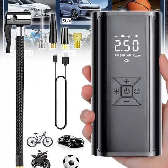 Мощен дигитален компресор 12V с LED светлина, Преносим компресор