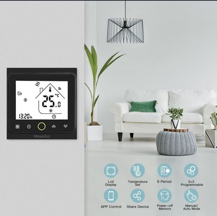 Termostat Techstar® Smart TH-20W, Wireless, 16A, 3500W, Google Home,!