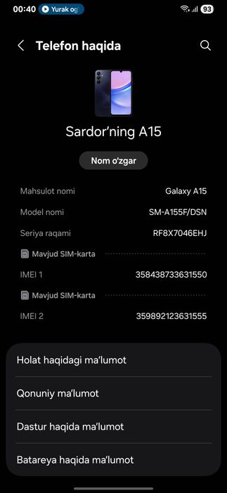 Samsung galaxy a15,128/6 imei otmagan