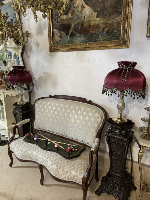 Picior din  sticla cu bronz/abajur matase