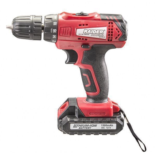 Машина за пробиване и завинтване 24nm с батерия 12v 2 x 1.5ah raider r