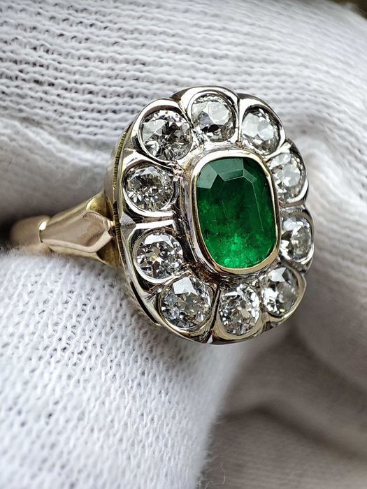 Inel Aur 14K Cu Smarald Si Diamante Diamant Unicat