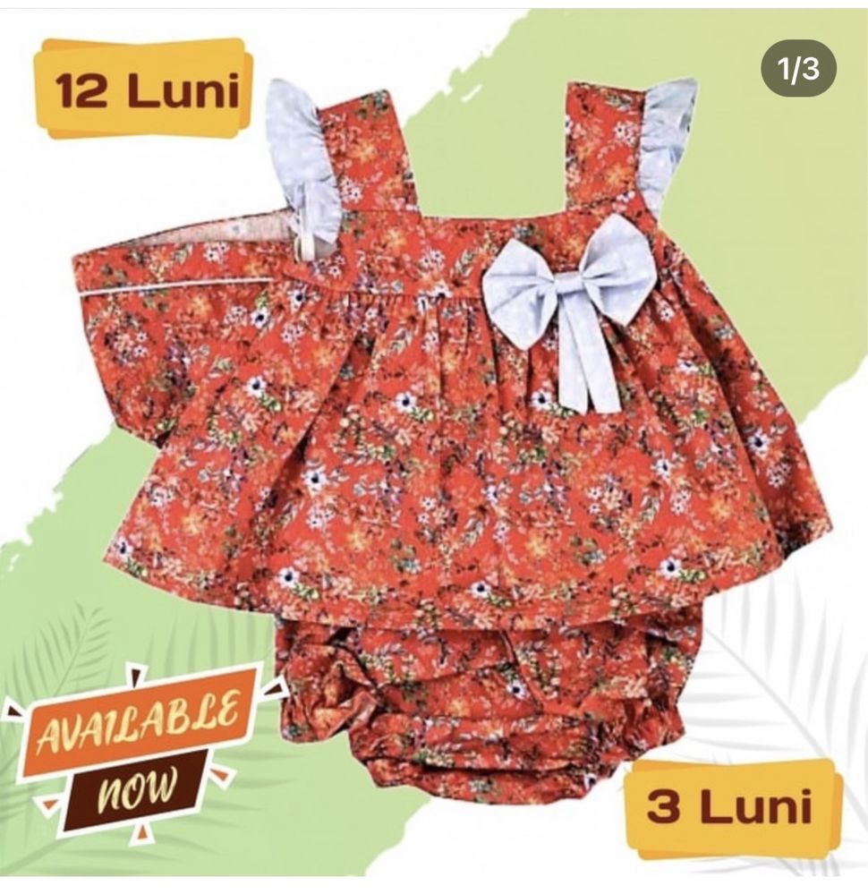 Rochita cu pantaloni scurti si boneta pentru 3 luni si 12 luni