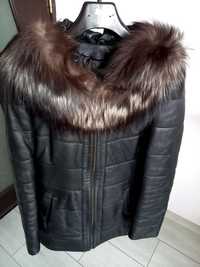 Ново зимно палто от естествена кожа и богата яка от сребърна лисица