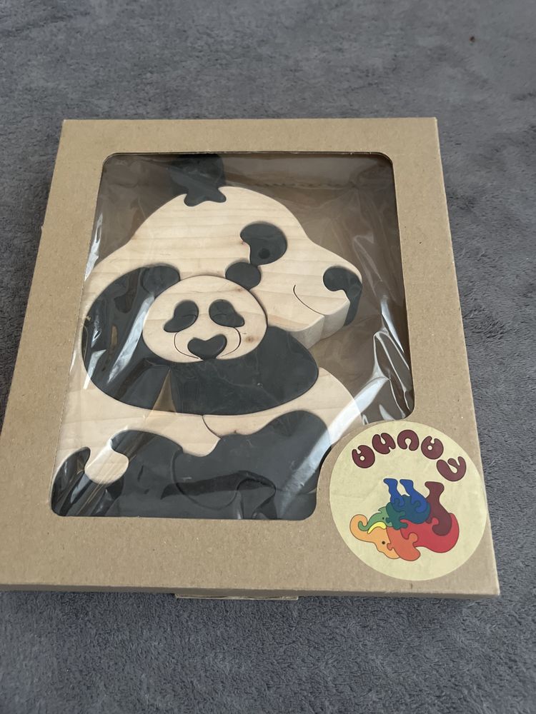 Joc puzzle din lemn mama panda cu puiul