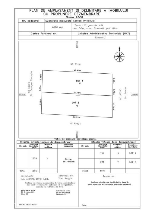 Teren intravilan 1.575 mp - Brănești, Sat Islaz, Str. Caragea Gheorghe