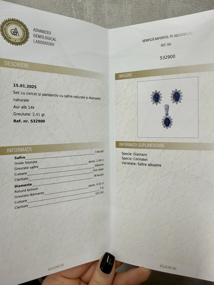 Set cercei si pandantiv cu safire naturale si diamante
