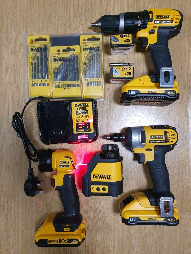 DeWalt Set : Percutie + Impact + Laser + Lanterna + accesorii