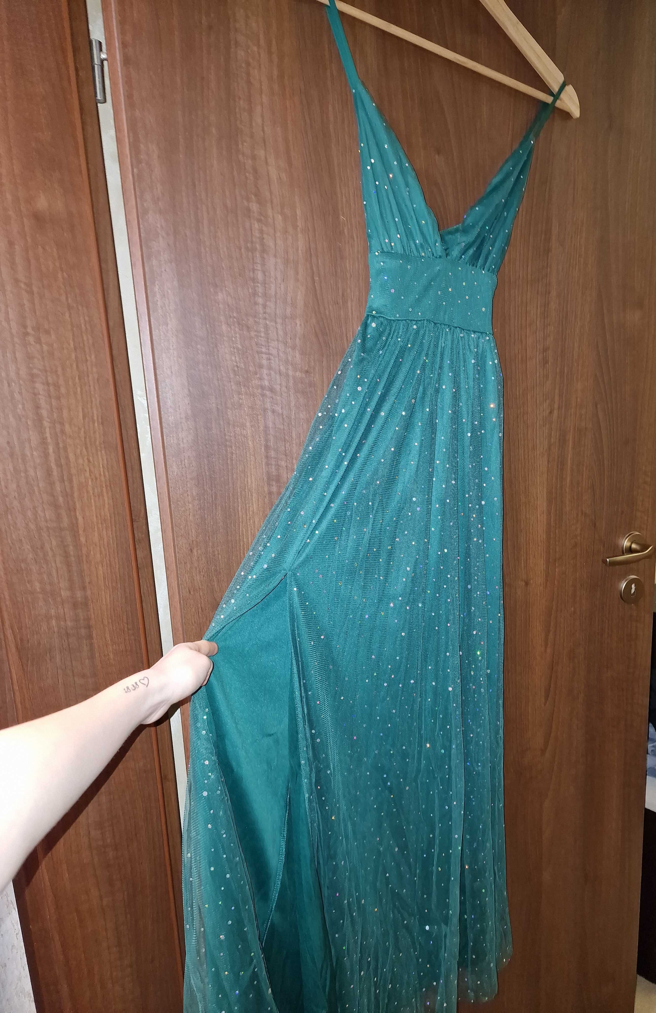 Rochie ocazie verde cu paiete