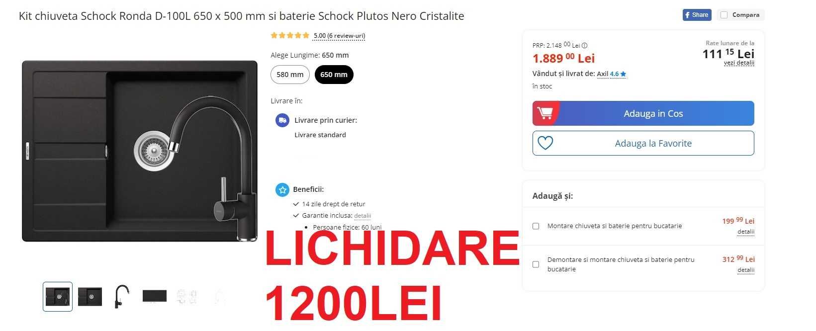 Chiuveta + Baterie Schock PREMIUM NOU-LICHIDARE STOC REDUCERE40%50%60%