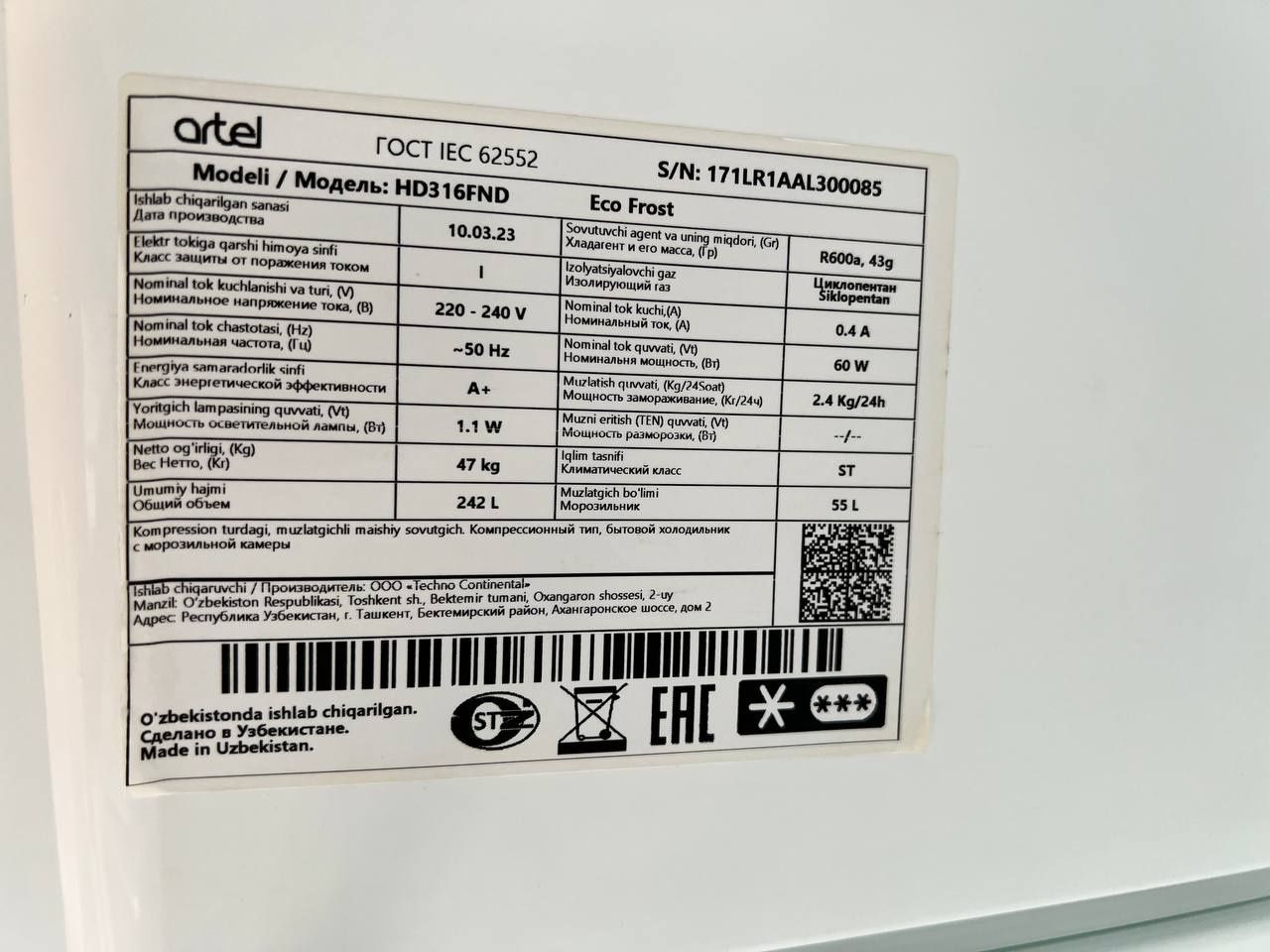 Artel Eco frost Muzlatgichi