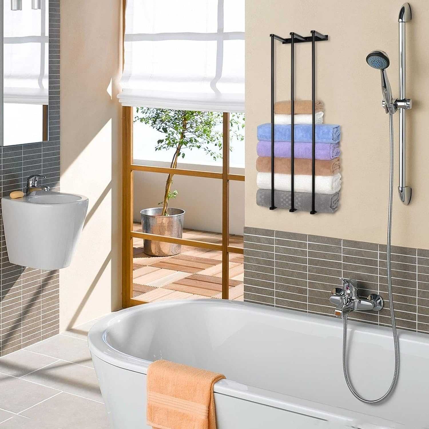 Suport otel inoxidabil de baie pt prosoape, Negru, REDUS de la 150RON