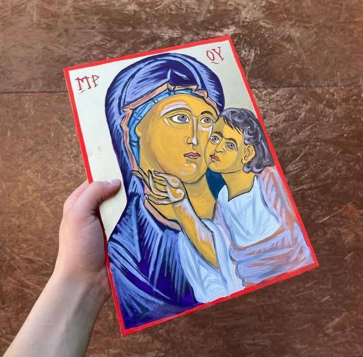 Icoana pictata manual Maica Domnului cu Pruncul