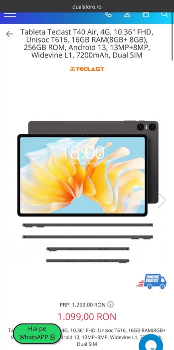Tableta Teclast T40 Air, 4G, 16GB RAM, 256GB, Dual SIM