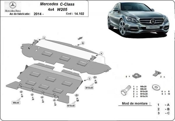 Scut motor metalic Mercedes C-Class 4x4 W205 2014-2021